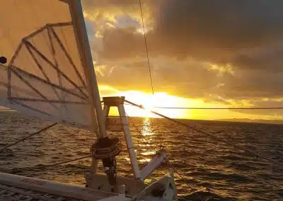 Image sunset on catamaran boat